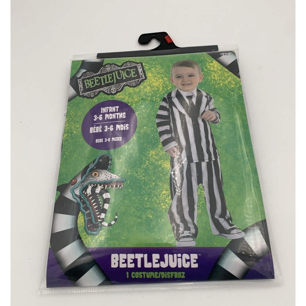 Beetlejuice Infant Baby costume 3-6 Months White/black Striped NWT Dress Up